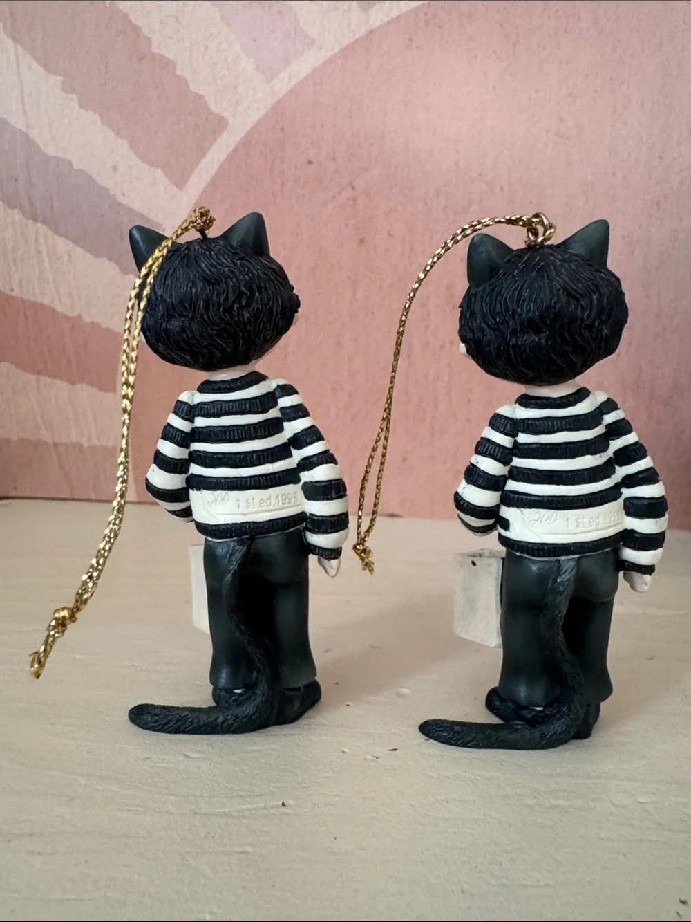 Lang and Wise Ornament 1998 Masked Cat in box Halloween trick-or-treat (Set of 2